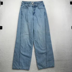 Future Collective 4 Jeans Wide Leg Slouchy High Rise Front Seam Light Wash Blue thumbnail 3