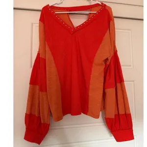 Charming Charlie sz L Women Studded Waffle VNeck Long Sleeve Top patchwork stitch thumbnail 9