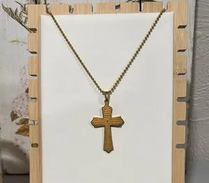 Gold Tone Cross Pendant Prayer Necklace Engraved- Patricia thumbnail 1