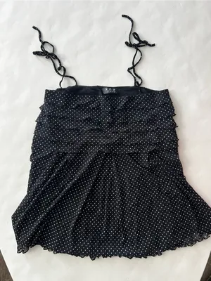 Vintage Y2K Black White Polka Dot Square Neck Cami Ruffle Tank Top XS / S thumbnail 1