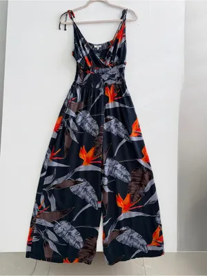 NEW Anthropologie Patrons of Peace Navy Floral Wide Leg Jumpsuit MEDIUM Blue thumbnail 5