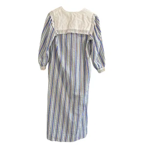 Vtg Saybury Striped Seersucker‎ Nightgown Mumu Women M Eyelet Collar Pastel Zip thumbnail 6