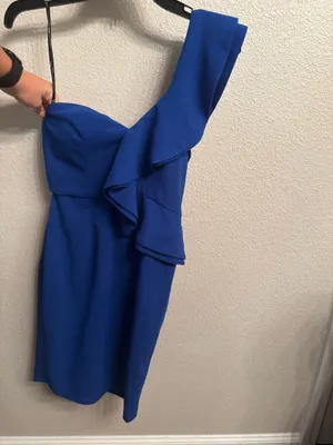 Lulus Ayita Royal Blue One-Shoulder Ruffled Bodycon Mini Dress thumbnail 4