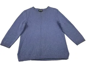 Lands' End Womens Small Faded Blank‎ Cotton Knit Sweater Blue Classic thumbnail 1