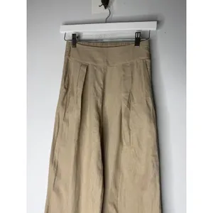 Abercrombie & Fitch Tan Linen Blend Pleated Wide Leg Pants XXS High Rise Khaki thumbnail 3