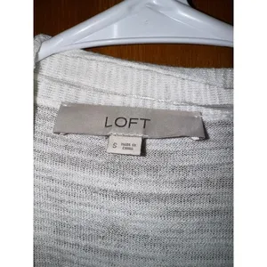 Loft Womens SM Open Front Cardigan Blue‎ White Striped Lightweight Slub Knit (C) thumbnail 3