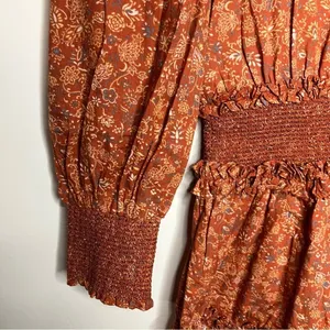 House of Harlow 1960 long sleeve puffed sleeve dress v-neck rust‎ size Medium thumbnail 5