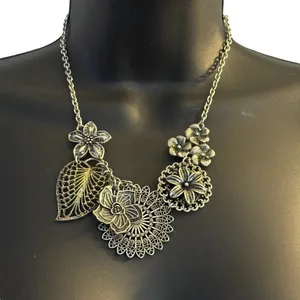 Premier Designs silver tone botanical floral statement necklace thumbnail 1