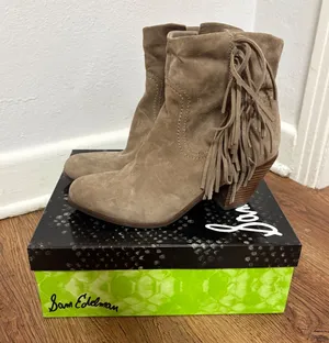 Sam Edelman Louie Tan Suede Fringe Ankle Boots Womens 10 M Western Festival Boho thumbnail 1