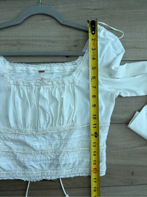 Free People Scarlet Smocked Milk Maid Long Sleeve Lace Trim Blouse Soft Ivory S thumbnail 8