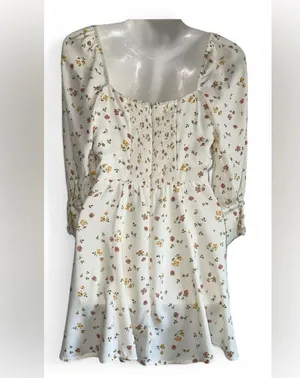 Reformation Cream Floral Long Sleeve Dress thumbnail 6