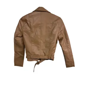 Women's Love Tree Faux Leather Moto Jacket Camel‎ Belted Biker Minimalist S New thumbnail 7