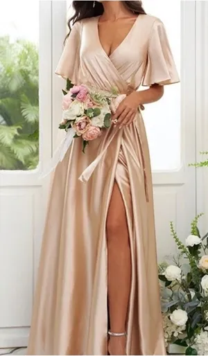 Hebeos‎ Champagne Flutter Sleeve Bridesmaids Dress D41 thumbnail 1