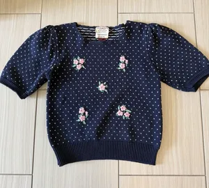 Susan Bristol Vintage Cottagecore Petite Blue Pink Sweater Top Hand Embroidered thumbnail 1