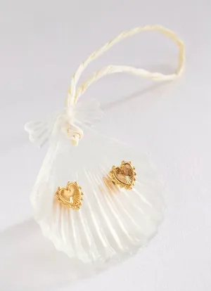 Anthropologie Summer Icon Post Earrings Gold Fluted Heart Stud Earring thumbnail 1