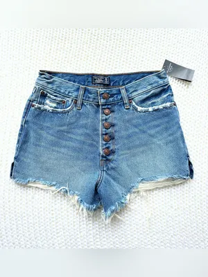 NWT Abercrombie & Fitch Annie High Rise Short - Medium Wash/Raw Edge - 00/24 thumbnail 2
