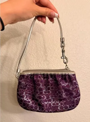 RARE Vintage Sparkly Purple and Silver Coach Wristlet thumbnail 1