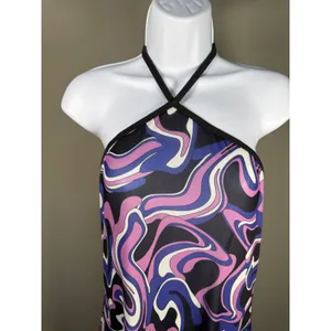 Miken High Neck Swim Cover‎ Up Medium NWT Y2K Swirl Halter Sheer Beach thumbnail 3