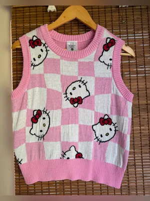 Hello Kitty Pink Checkered Knit Sweater Vest Size Small Sanrio thumbnail 2