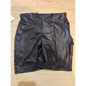 Rainbow Black Faux Leather Mini Skirt Tulip Hem Draped Bodycon‎ Small NEW thumbnail 2