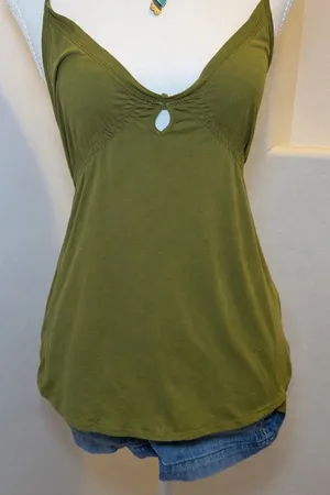 Sparkle & Fade Olive Green Ruched Keyhole Cami Tank Top‎ Small thumbnail 1
