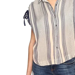 Free People Ombré Baby Blue Striped Button-Down Shirt with Tie Sleeves thumbnail 14