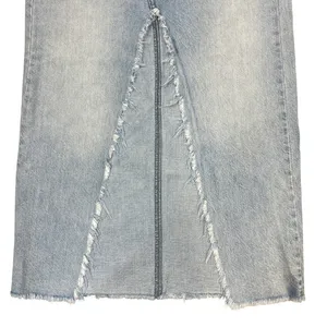 American Eagle 90s Maxi Skirt 4 Light Wash Distressed Denim Slit Grunge READ!‎ thumbnail 12