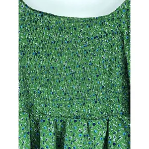 BTFBM Floral Tiered Mini Dress Size Small Green Smocked Long Sleeve Boho Prairie thumbnail 4