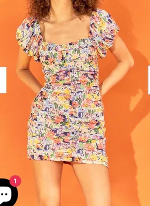 Endless rose FLORAL OFF THE SHOULDER RUCHED MINI DRESS M thumbnail 1