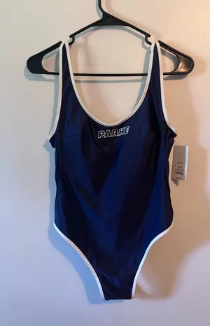 Parke x Target Women's Navy One-Piece Swimsuit with White Trim thumbnail 1