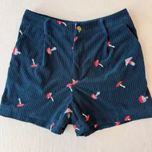 Unbranded Mushroom Embroidered Corduroy High Rise Shorts S 4-6 Blue thumbnail 3