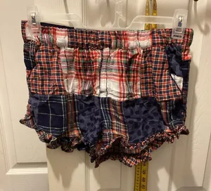 aerie Patchwork Plaid Ruffle High-Waist Shorts - Navy & Red thumbnail 1