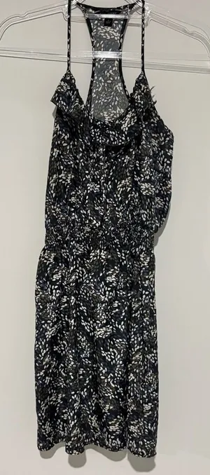 Banana Republic smocked waist ruffle geometric racerback y2k dress‎ black size 4 thumbnail 1