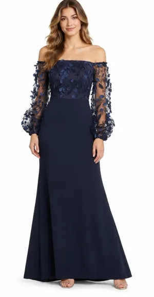 Eliza - Floral Appliqué Long Sleeve Off-the-Shoulder Gown thumbnail 1