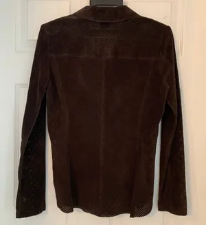 Ecru Leather Suede Perforated Shirt Jacket Shacket XS thumbnail 2