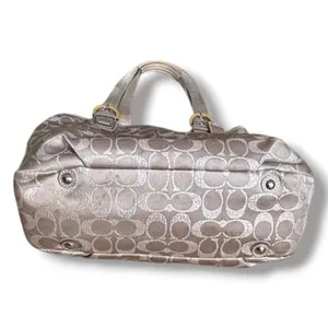 COACH SoHo Signature C Metallic Silver Jacquard Leather Trim Tote Shoulder Bag thumbnail 5