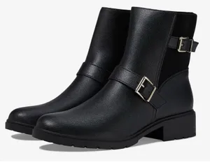 Anne Klein‎ Boots Size 10.5 Black Block Heel Almond Toe Buckle Detail NEW thumbnail 1