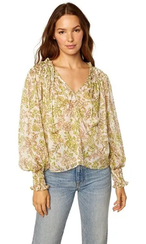 Misa Clio top blouse green goddess‎ semi sheer women's size small professional thumbnail 1