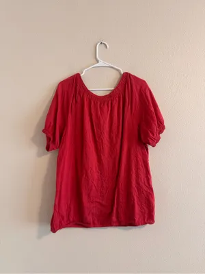 Eddie Bauer Red Short-Sleeve Peasant Blouse thumbnail 3