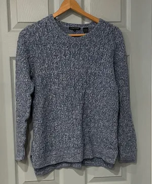Jeanne Pierre Women's Medium Heathered Blue 100% Cotton Knit Crew Neck Sweater thumbnail 1