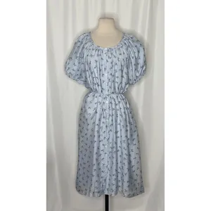 ROOLEE Wandering Free Blue Floral Dress Midi Tie Waist Buttons Raglan Small thumbnail 2