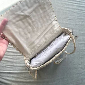 Anthropologie Embellished Straw Crossbody‎ Bag NWT Tan Cream Woven thumbnail 8