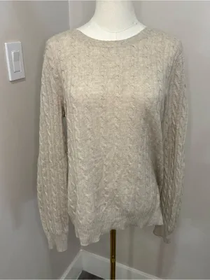 Antonio Melani 100%‎ Cashmere Sweater Beige Crew Neck Size Large thumbnail 2