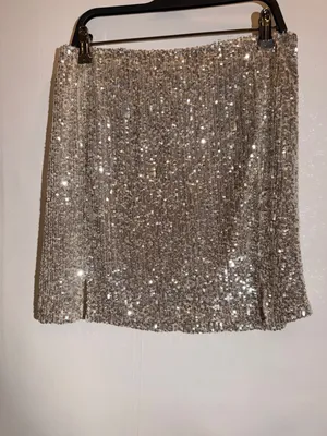 Love on a Hanger NWOT Silver Champagne Sequin Fringe Mini Skirt Sparkly Party Cocktail Size Small thumbnail 4