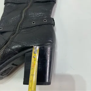 Born Boots Wmn 7.5 Gilary Blck Pebbled Leather Moto Block Heel Biker Belt Strap thumbnail 9