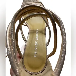 Chinese Laundry GOLD sparkly Open Toe Metallic Strappy Heels Size 8M thumbnail 4