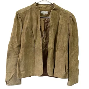 Vintage Suede Tan Open Front Pocket Jacket Puff Sleeve Womens Juniors 9 10 thumbnail 8