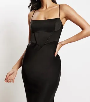 Meshki Desirie Satin Corset Maxi Dress Black XS‎ NWT thumbnail 1
