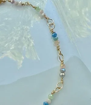 Hand Crafted Pastel Faceted Mini Beads Wire Wrapped in Gold Toned Wire thumbnail 3
