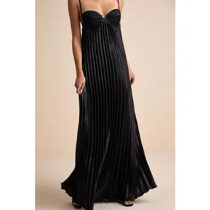 NEW Lulus Brilliant Allure Black Pleated Empire Sweetheart Maxi Dress Small thumbnail 2